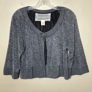 NICK & MO Cropped Cardigan Sweater Black Silver Sparkle Wide Sleeves Medium